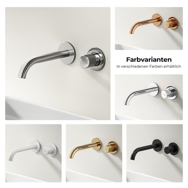 EMKE Unterputz Wandarmatur, 360° schwenkbar, 2-Loch Badarmatur aus Messing, Wandmontage für Waschbecken,288x210x70,Anthrazit