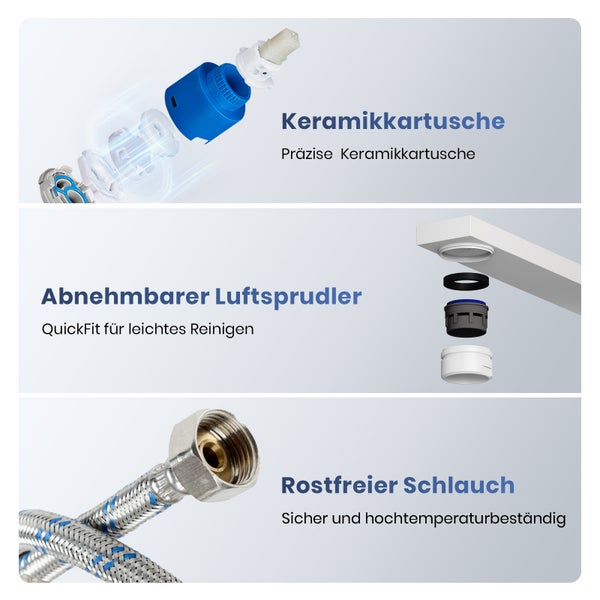 EMKE Küchenarmatur Spülbecken armatur 303x225x101mm Wasserhahn Küche, Einhebelmischer Weiß Matt Küchenarmaturen, Modern Messing Küchenarmatur