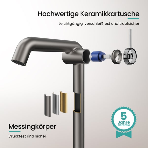 EMKE Einhebel-Waschtischarmatur, Badarmaturen, Waschbecken Armatur - Schweizer Design，G3/8, Wassersparend, Korrosionsschutz, Warm- & Kaltwasser, Bleifreies Messing,332x220x76mm,Anthrazit Matt