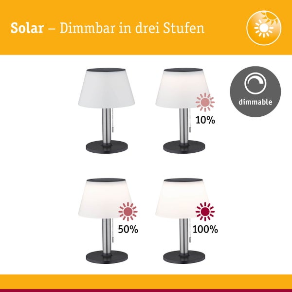 Set Solar LED Tischleuchte Lillesol 2er-Set IP44 3000K 2x45lm Edelstahl