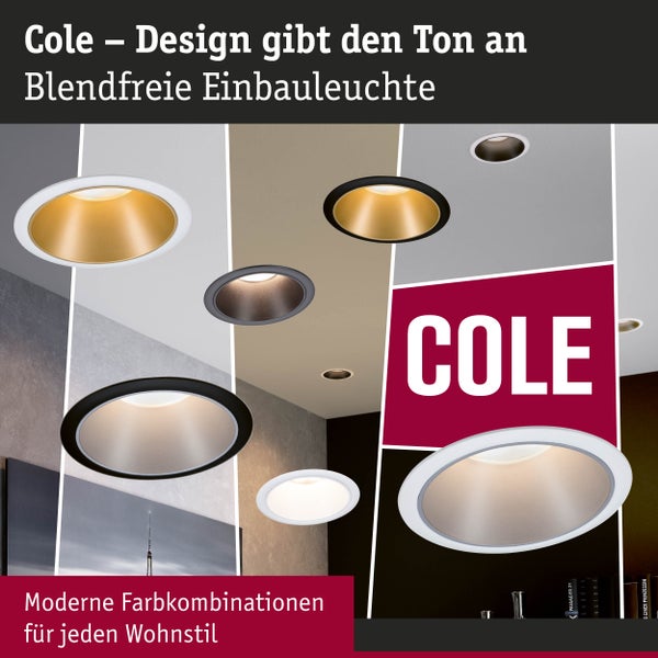 Set LED Einbauleuchte Cole Coin 6er-Set IP44 88mm Coin 6x6W 6x470lm 230V dimmbar 2700K Schwarz matt
