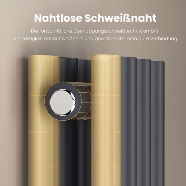 EMKE Badheizkörper 600×240 mm, Designheizkörper, Vertikal, Doppelrohr oval, 248 W, Anthrazit, für Warmwasserbetrieb, für Bad, Zentralanschluss