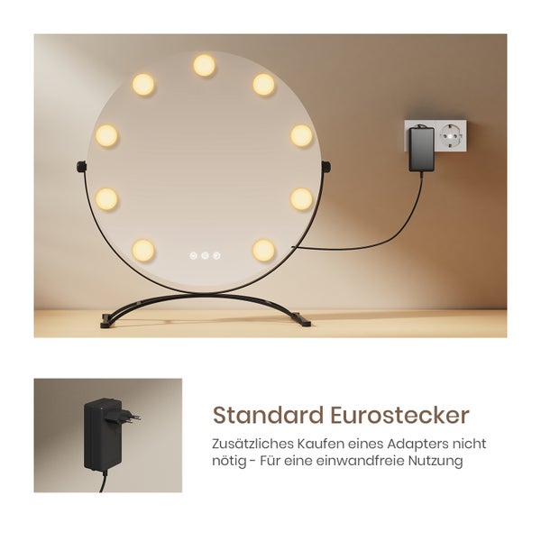 Beleuchteter runder Kosmetikspiegel mit Eurostecker