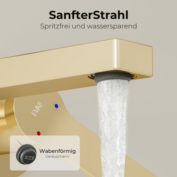 EMKE Unterputz Waschtischarmatur, 2-Loch Wandmontage mit Luftsprudler, Einhebelmischer für Waschbecken und Badewanne, L 215 x H 210 x Ø 17 mm, Champagnergold