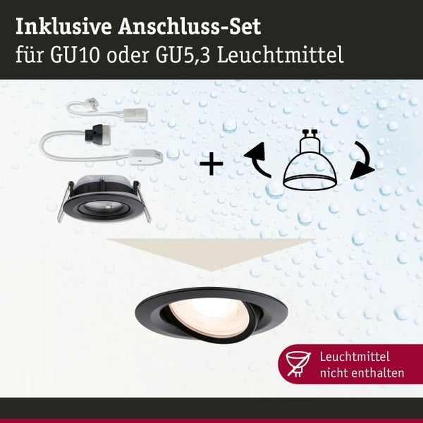 Einbauleuchte Nova Plus schwenkbar IP65 rund 93mm 30° GU5,3 / GU10 max. 35W 230/12V dimmbar Schwarz matt