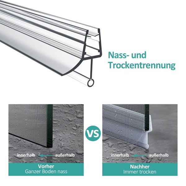 EMKE Ersatzdichtung Wasserabweiser Duschdichtung Schwallschutz Duschkabine Bad, 7-8mm Glas 800mm, 2 Stück