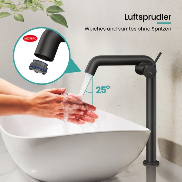 EMKE Einhebel-Waschtischarmatur, Badarmaturen, Waschbecken Armatur - Schweizer Design，G3/8, Wassersparend, Korrosionsschutz, Warm- & Kaltwasser, Bleifreies Messing,332x220x76mm,Shwarz Matt