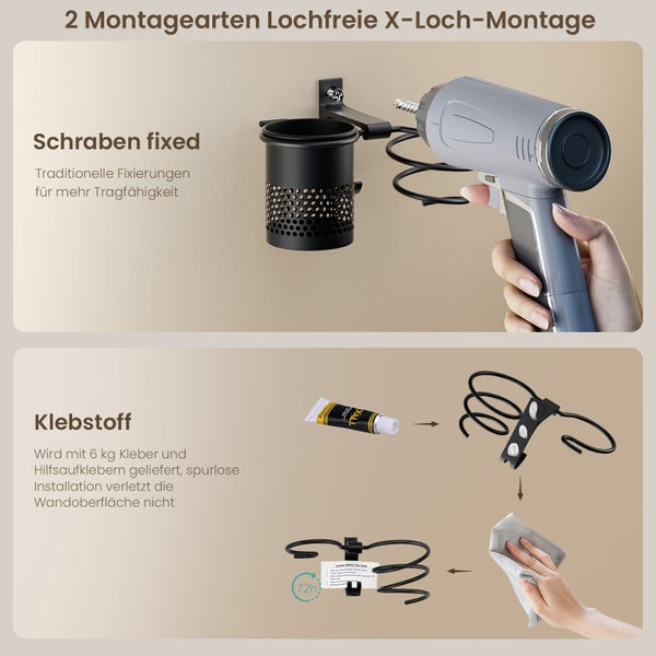EMKE Wandhalterung mit Eimer & Haken 210 x 92 x 95 mm, Aluminium Ablage für Bad oder Küche, Mattschwarz