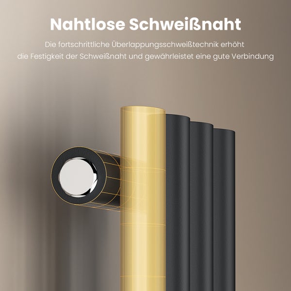 EMKE Badheizkörper 600×240 mm, Designheizkörper, Vertikal, Einzelrohr oval, 177W, Matt Schwarz, für Warmwasserbetrieb, für Bad, Zentralanschluss