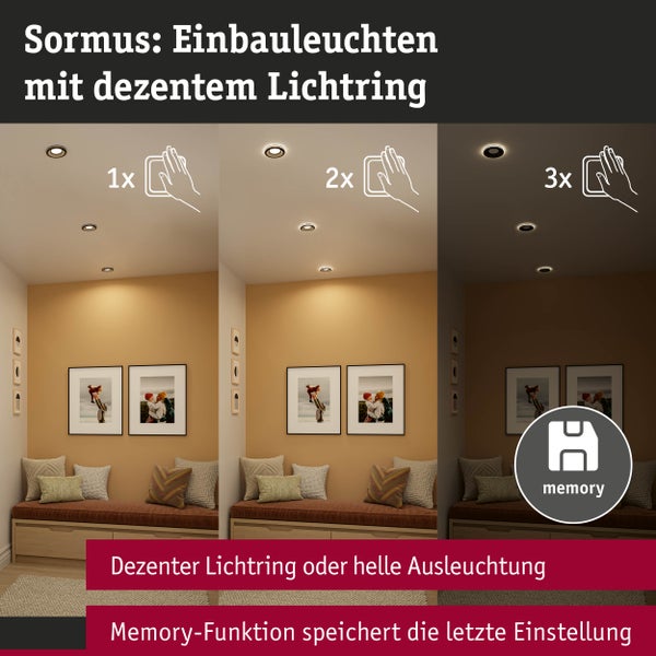 LED Einbauleuchte Sormus Einzelleuchte IP65 rund 100mm 4,8W / 1,5W 560lm / 180lm 230V 3000K Schwarz