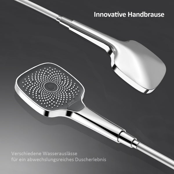 Handbrause mit verschiedenen Wasserauslässen für ein abwechslungsreiches Duscherlebnis