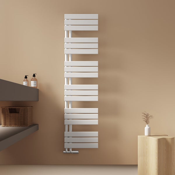 EMKE Badheizkörper Flach 1599x400 mm, Handtuchwärmer für Badezimmer Handtuchtrockner, Panel Handtuchhalter Seitenanschluss für Wasser 684W, Weiß