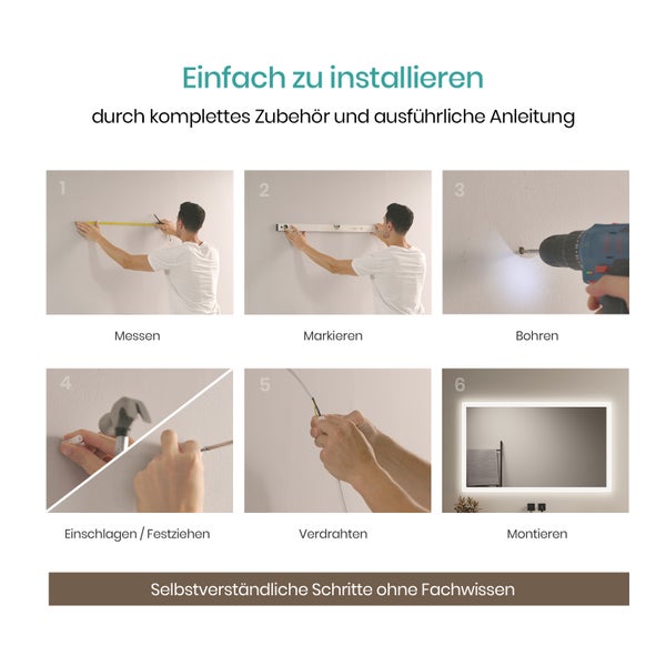 EMKE LED Badspiegel 100×60 cm, Warmweiß/Kaltweiß, seitlicher Kippschalter, beschlagfrei, IP44, mit mattiertem Rand, für Badezimmer