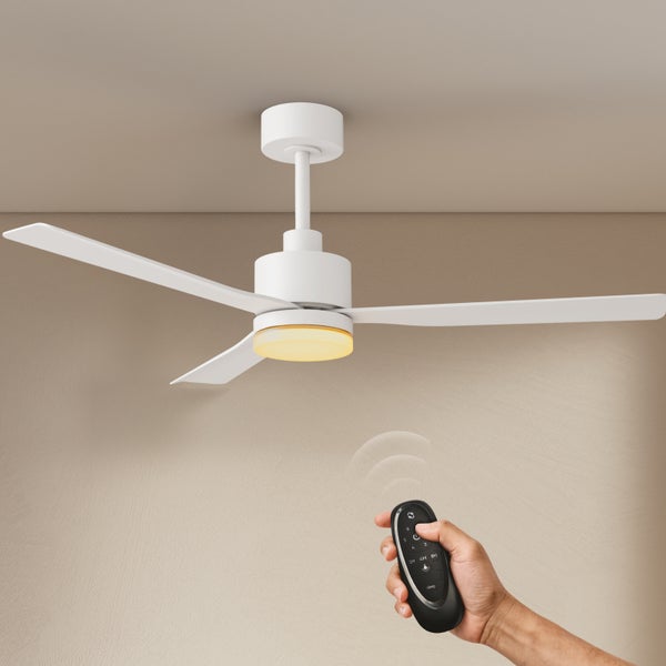 EMKE Deckenventilator mit LED-Leuchte und Fernbedienung – 6 Geschwindigkeiten, 3 Lichtfarben, Timer- und Schlafmodus, Weiß