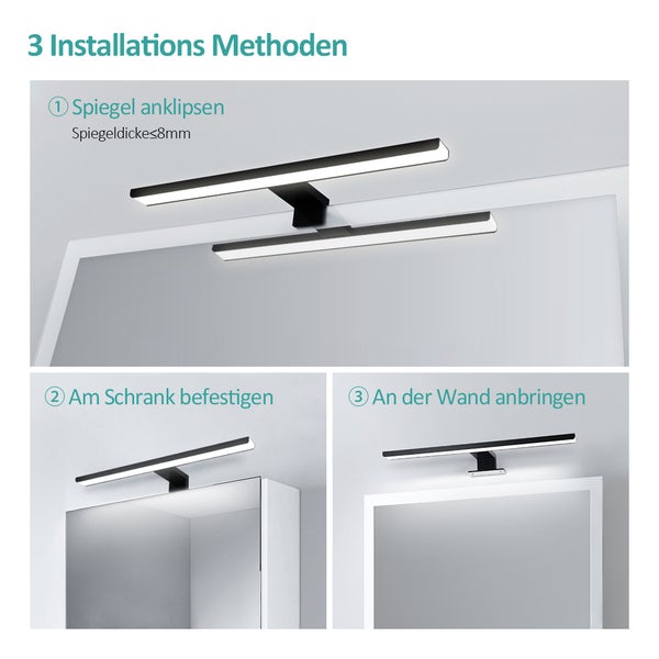 EMKE Spiegelleuchte LED Spiegelleuchte 40cm Spiegellampen für Badezimmer IP44 Schrankleuchte, Schwarz, Kaltweißes Licht 6000K