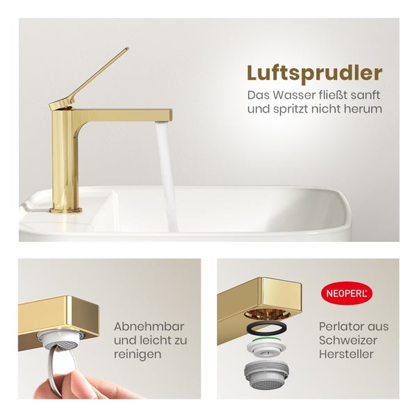 Wasserhahn mit Luftsprudler und Neoperl Perlator für sanften Wasserfluss
