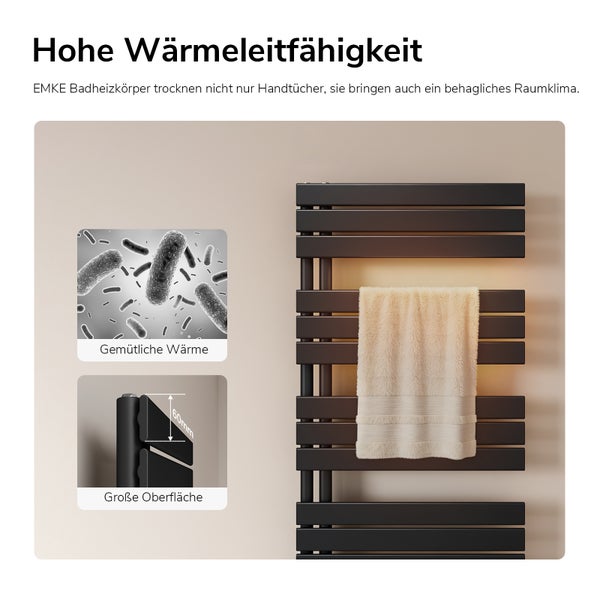 EMKE Badheizkörper mit Handtuch und den Vorteilen hoher Wärmeleitfähigkeit
