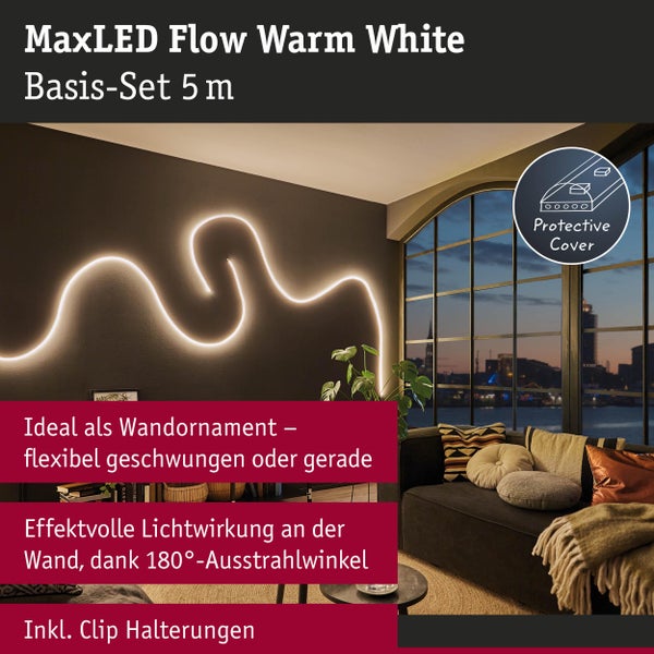 MaxLED Flow Basis Set 5 Meter als Wanddekoration im Wohnzimmer
