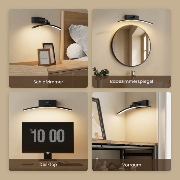 Anwendungsbeispiele für eine LED Wandleuchte in Schlafzimmer, Badezimmer, Büro und Vorraum