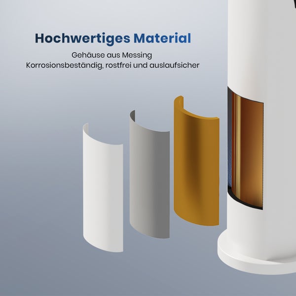 Innenansicht eines Gehäuses aus Messing, korrosionsbeständig, rostfrei und auslaufsicher.