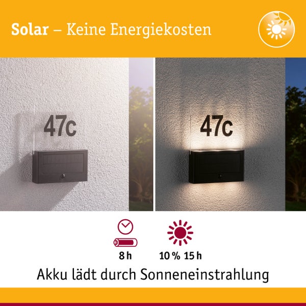 Solar LED Hausnummernleuchte Neda Bewegungsmelder IP44 3000K 27lm Anthrazit