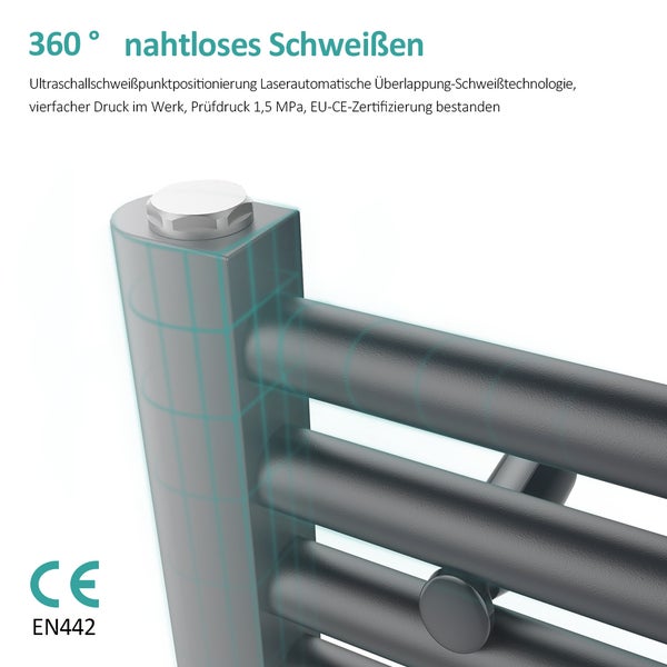 EMKE Badheizkörper Handtuchtrockner Handtuchwärmer 40x100cm, 382 Watt Anthrazit Bad-Heizkörper Mittelanschluss
