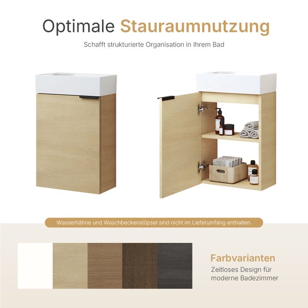 Waschbeckenunterschrank mit offenem und geschlossenem Fach im Badezimmer