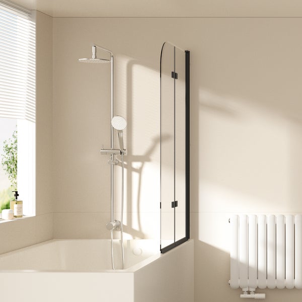 EMKE Badewannenaufsatz 2-teilig 100 x 140 cm Schwarz – Faltbare Duschwand aus 6 mm ESG-Sicherheitsglas mit NANO-Beschichtung, beidseitig montierbar