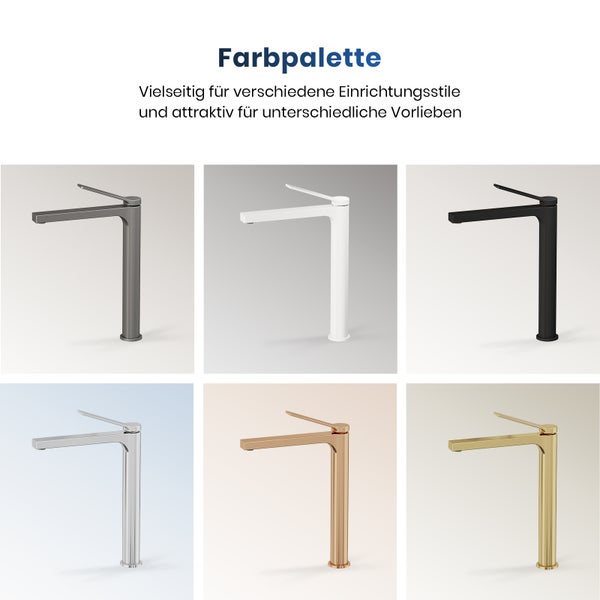 Farbauswahl von Waschtischarmaturen in verschiedenen Ausführungen