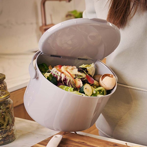 Skaza Organko Daily Biomülleimer 3,3L mit Deckel und Henkel für die Küche | Einhändiges Öffnen | Abfalleimer aus Postconsumer-Recyceltem Kunststoff (Hellgrau)