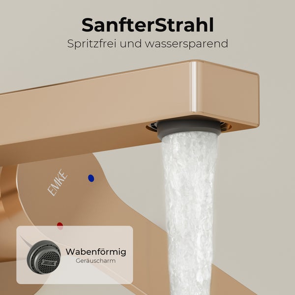 EMKE Unterputz Waschtischarmatur, 2-Loch Wandmontage mit Luftsprudler, Einhebelmischer für Waschbecken und Badewanne, L 215 x H 210 x Ø 17 mm, Rosengold