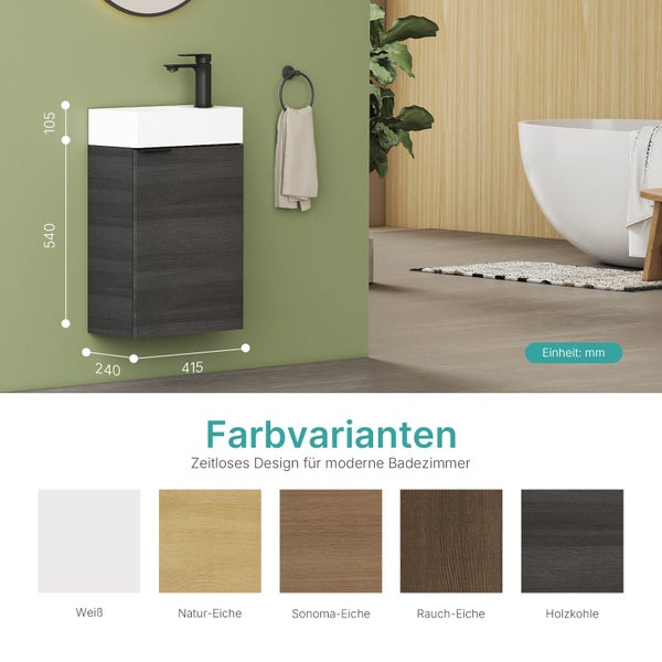 EMKE Waschtisch-Set 41,7 × 24 × 64,6 cm (B×T×H), mit Soft-Close-Funktion, Ablageboden, reversibel, Anthrazit, für Badezimmer