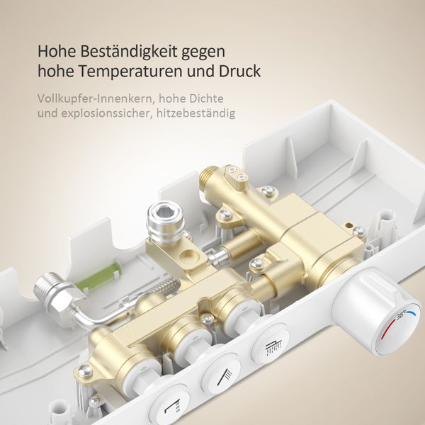 EMKE Duschsystem mit Thermostat Glasablage, Handbrause, 3 Strahlart(en), 45cm Thermostatische Platte,Regendusche mit Armatur