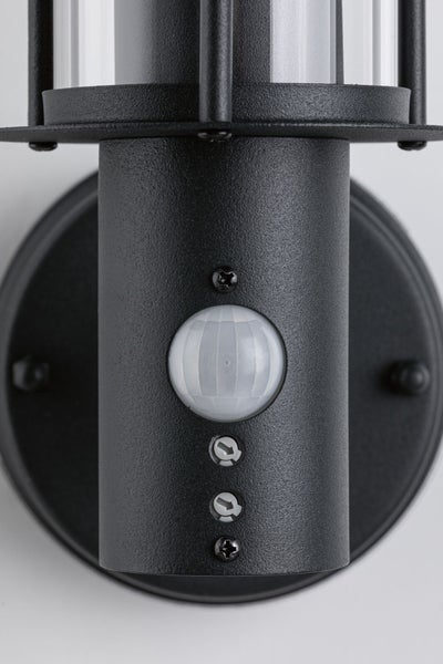Außenwandleuchte Classic Dämmerungsgesteuerter Bewegungsmelder (IR) IP44 173mm max. 15W 230V Dunkelgrau Metall, Glas