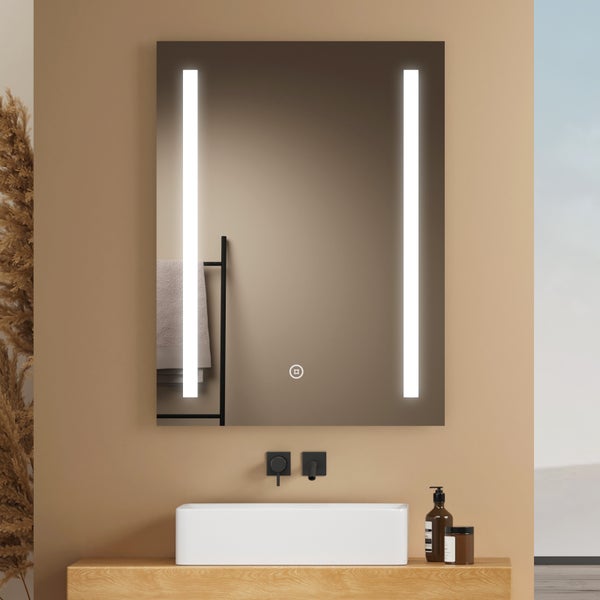 EMKE Badspiegel mit Beleuchtung 80x60 cm, Badezimmerspiegel, kaltweißes Licht, Touch-Schalter,  Antibeschlag, 5 mm rostfreier Spiegel, Memory-Funktion, für Bad & WC