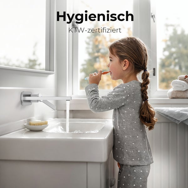 EMKE Wasserhahn Bad Unterputz, Waschtischarmatur Unterputz aus Kupfer, 2-Loch Wandarmatur, Chrom, 281×210×70 mm, für Badezimmer Waschbecken geeignet