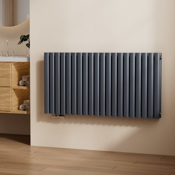 EMKE Design-Röhrenheizkörper für Warmwasserbetrieb,  Seitenanschluss, Horizontal,  Doppellagig,  1828Watt, 120 cm x 60 cm, Anthrazit