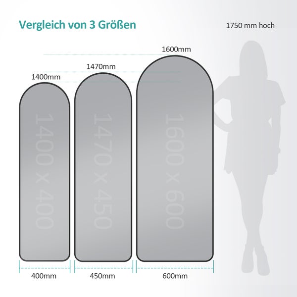 EMKE Bogen Standspiegel Ganzkörperspiegel mit Rahmen aus Aluminiumlegierung für Wohn-,Schlaf-, Aufenthalt und Ankleidezimmer, Schwarz, 160x60cm