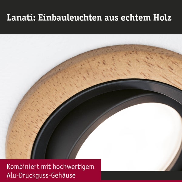 LED Einbauleuchte Lanati Einzelspot rund 84mm 30° Coin 6W 470lm 230V 2700K Farbton Eiche geölt, Schwarz matt
