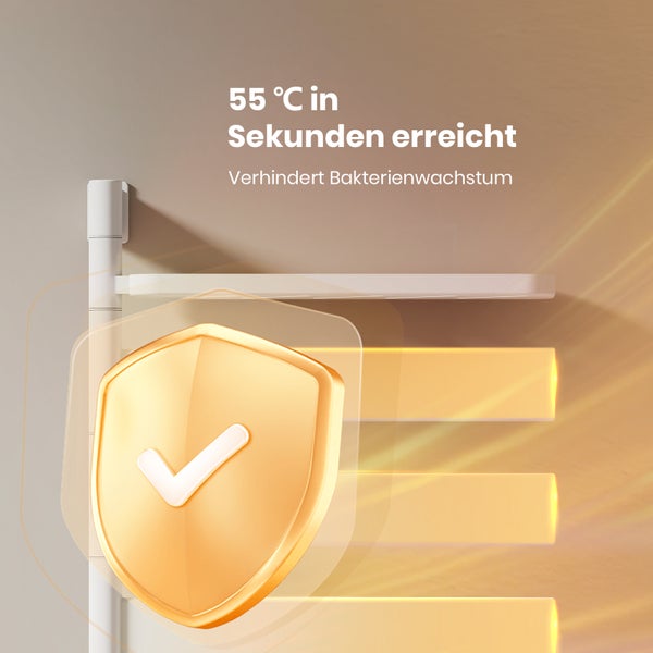 Symbol für die Verhinderung von Bakterienwachstum durch das Erreichen von 55 Grad Celsius in Sekunden