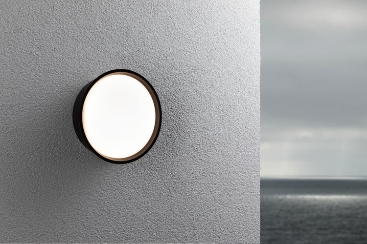 LED Außenwandleuchte Platomo seewasserresistent IP44 rund 180mm 3000K 14,5W 1200lm 230V Schwarz Kunststoff