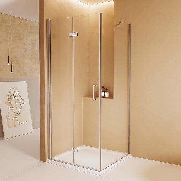 EMKE Duschkabine 75x90cm Duschabtrennung 6mm ESG klares Sicherheitsglas Falttür Duschtür mit Seitenwand Höhe: 195cm