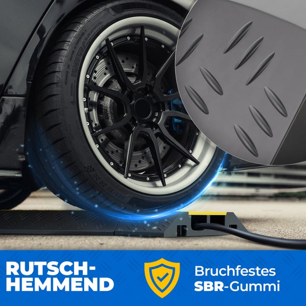 2 Kanal Bogen 30° Kabelbrücke mit Deckel überfahrbar Stolperschutz Rampe Brücke Protektor | 7,5 t Tragkraft | Gummi