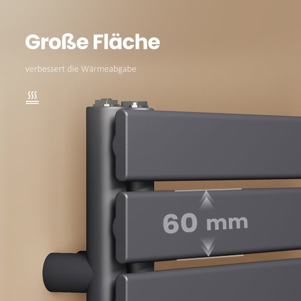EMKE Designheizkörper, Badheizkörper Flach 1320x500 mm Anthrazit, Handtuchwärmer für Badezimmer Handtuchtrockner, Panel Handtuchhalter Seitenanschluss für Wasser 661W