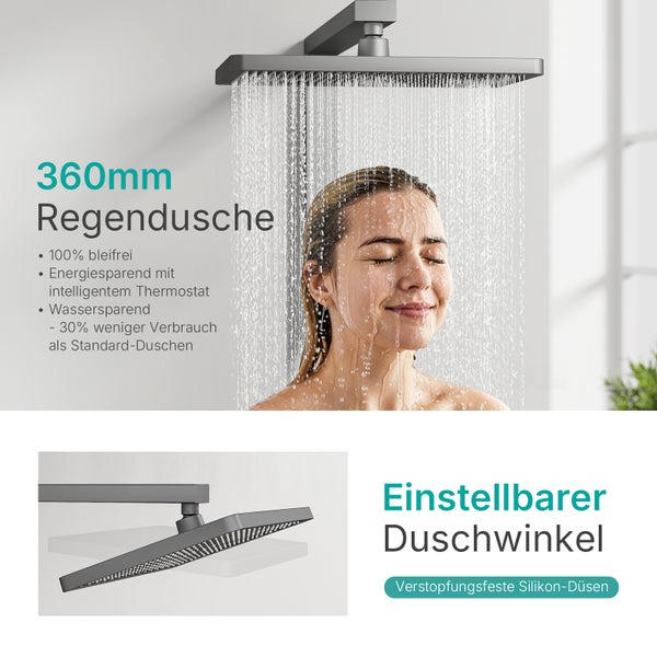 360 Millimeter Regendusche mit einstellbarem Duschwinkel und verstopfungsfesten Silikondüsen