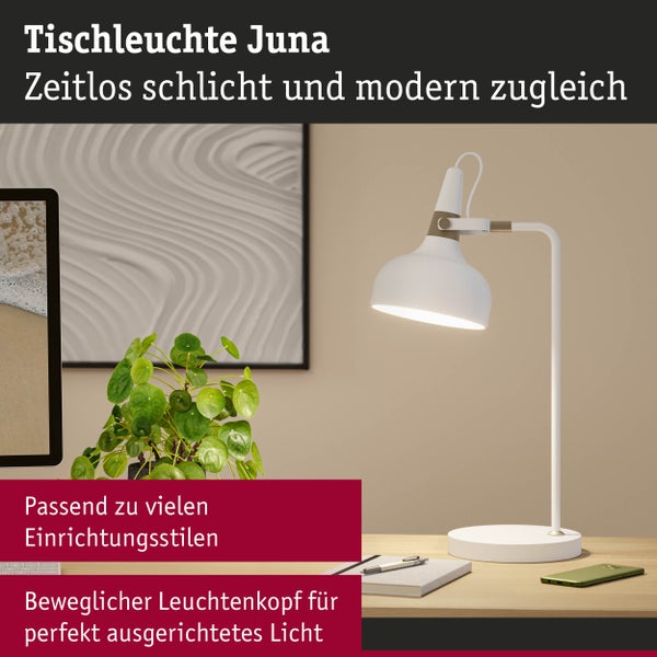 Tischleuchte Juna E14 max. 20W Weiß matt, Champagner Metall