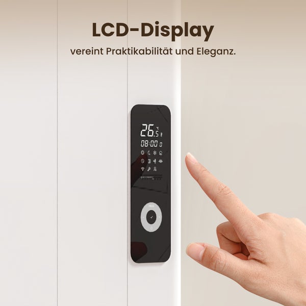 EMKE Elektro-Heizkörper 1000W Flachheizkörper Aluminium Wandmontierbar, LCD-Display Timing-Funktion Elektroheizung Überhitzungsschutz Weiß