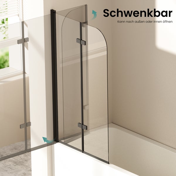 EMKE Badewannenaufsatz 2-teilig 100 x 140 cm Schwarz – Faltbare Duschwand aus 6 mm ESG-Sicherheitsglas mit NANO-Beschichtung, beidseitig montierbar