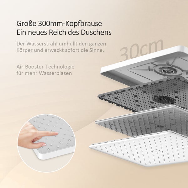 EMKE Duschsystem mit Thermostat Glasablage, Handbrause, 3 Strahlart(en), 45cm Thermostatische Platte,Regendusche mit Armatur