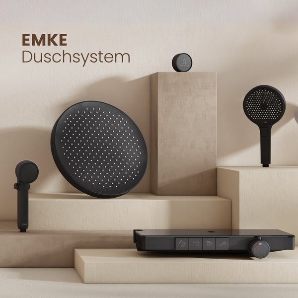 EMKE Duschsystem 3 in 1 Regendusche Set mit Kopfbrause, Handbrause und Wasserhahn, Modernes Duscharmatur Set für Badezimmer，Schwarz